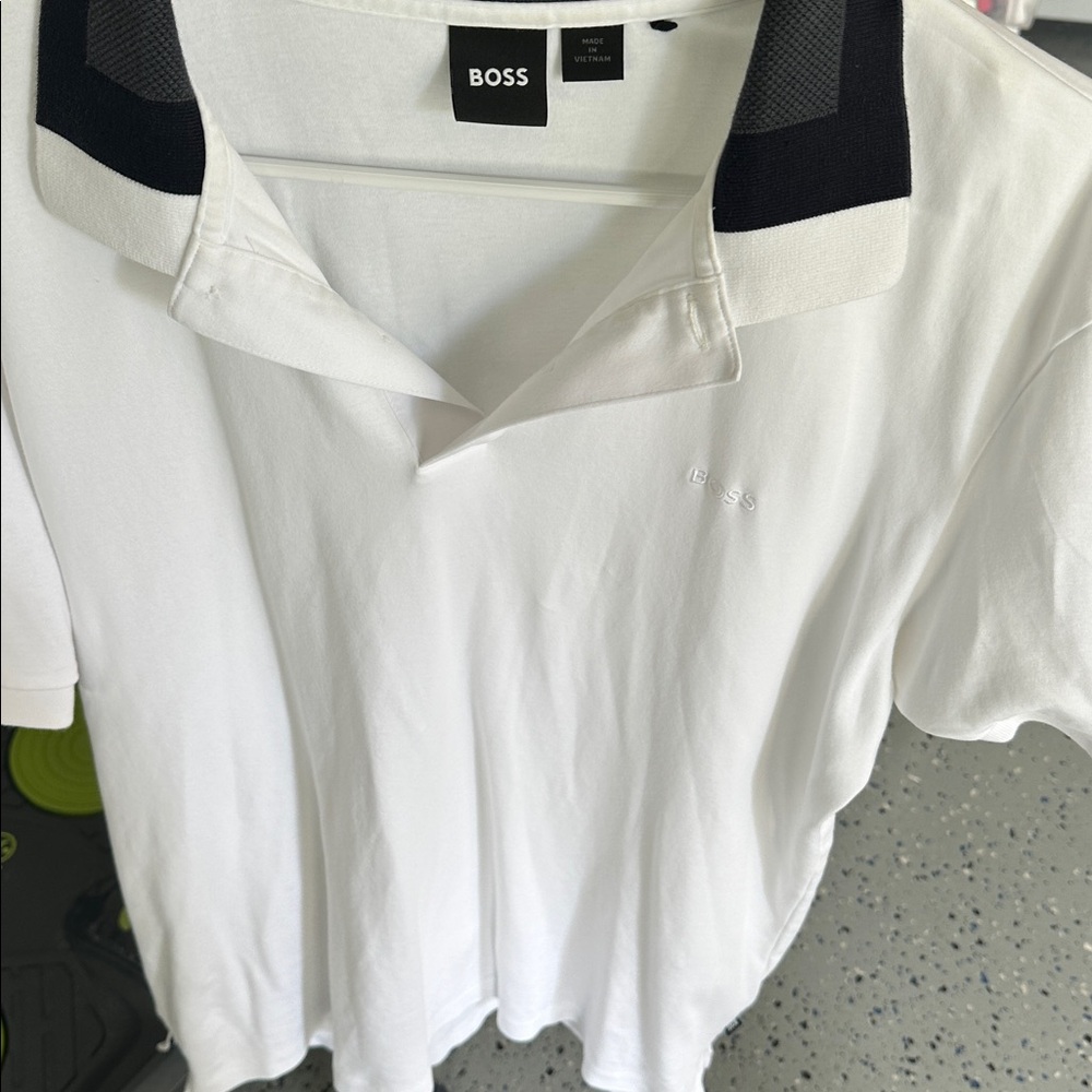 BOSS Classic White Polo with Dark Collar